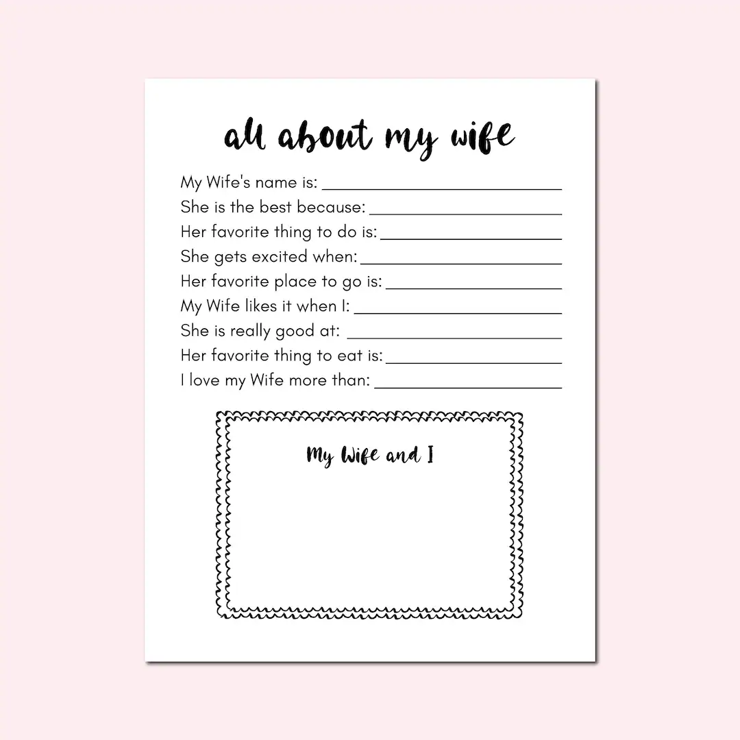 Wife Questionnaire Mothers Day Printable