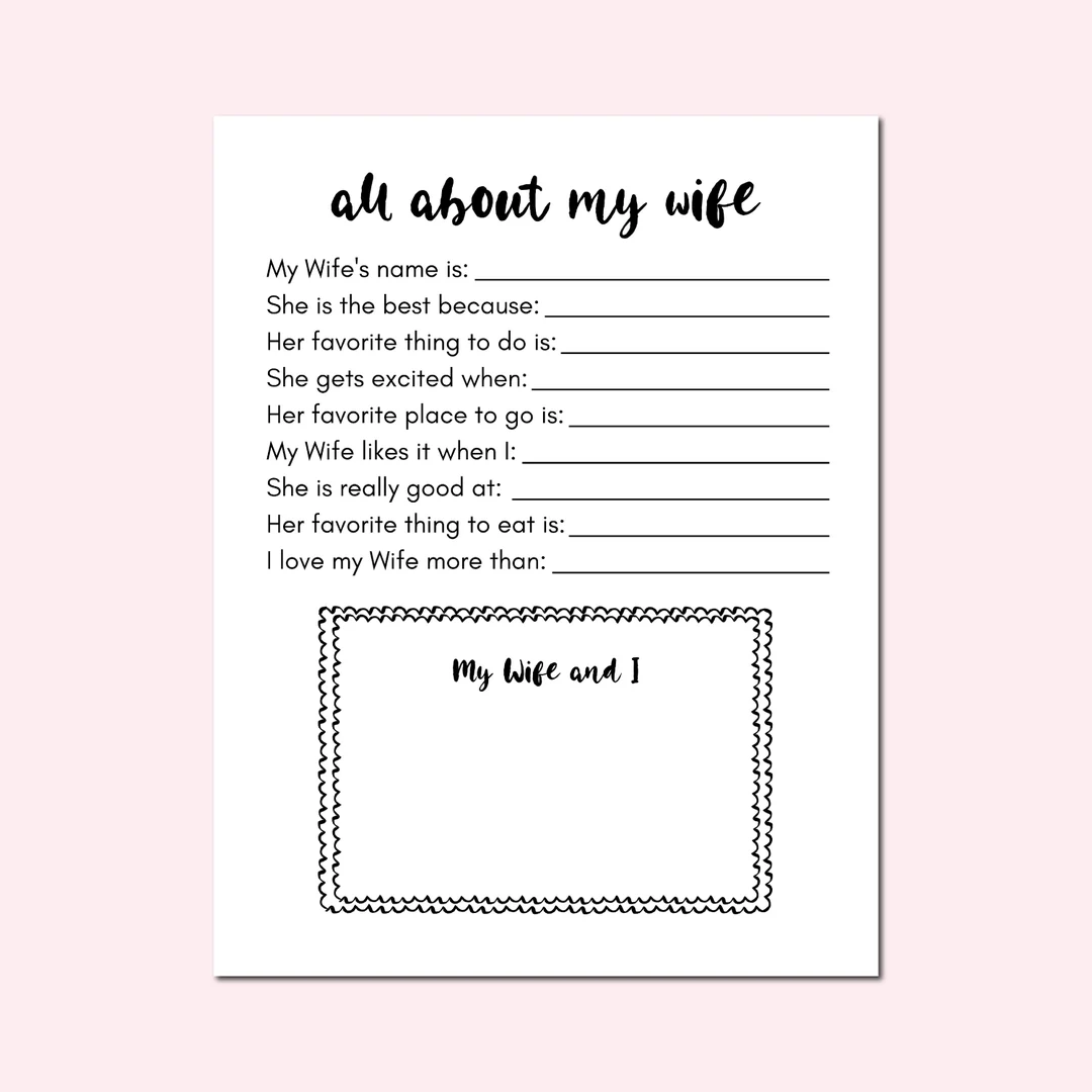 Wife Questionnaire Mothers Day Printable