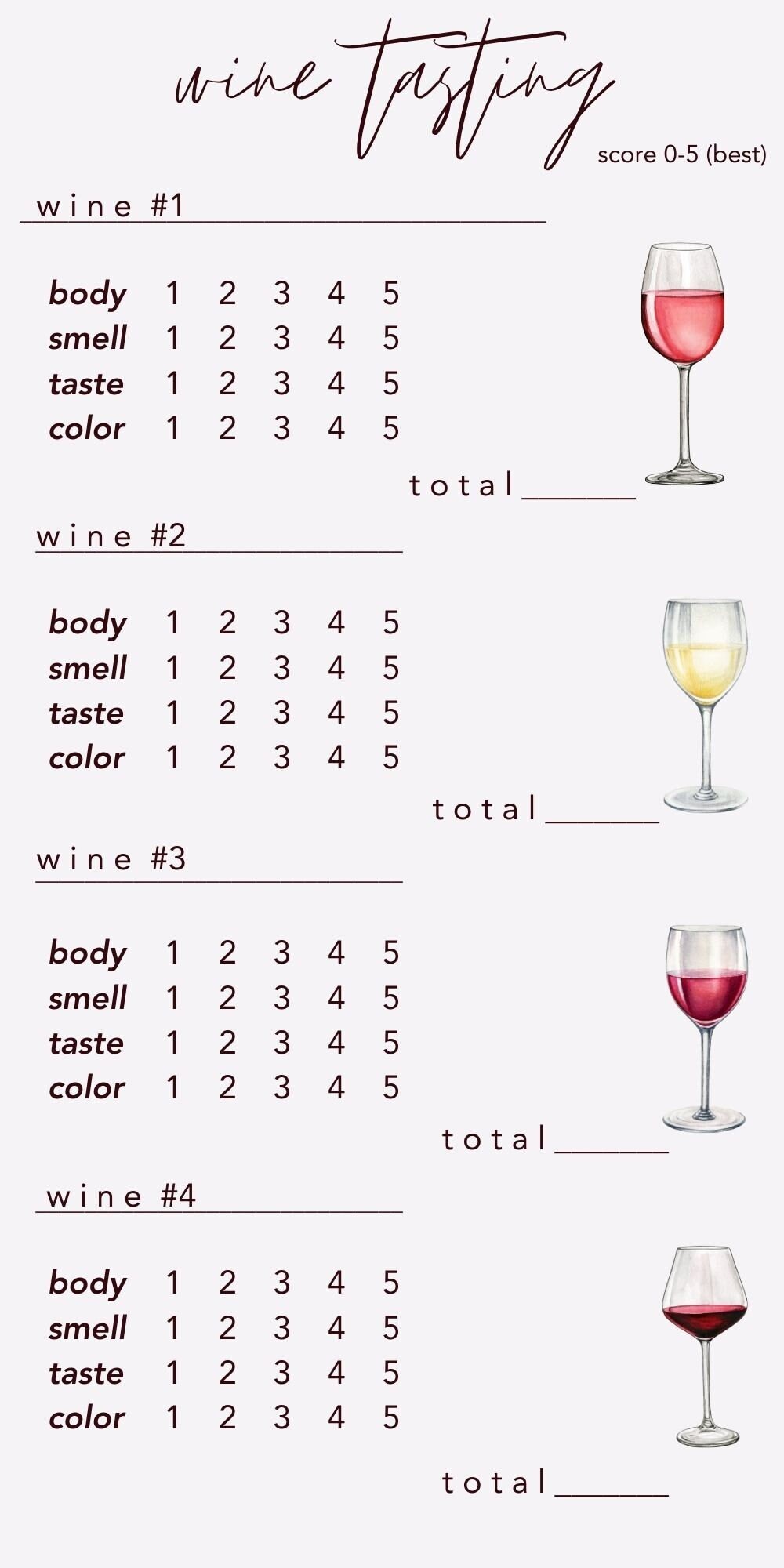 Wine Tasting Score Card Printable Wine