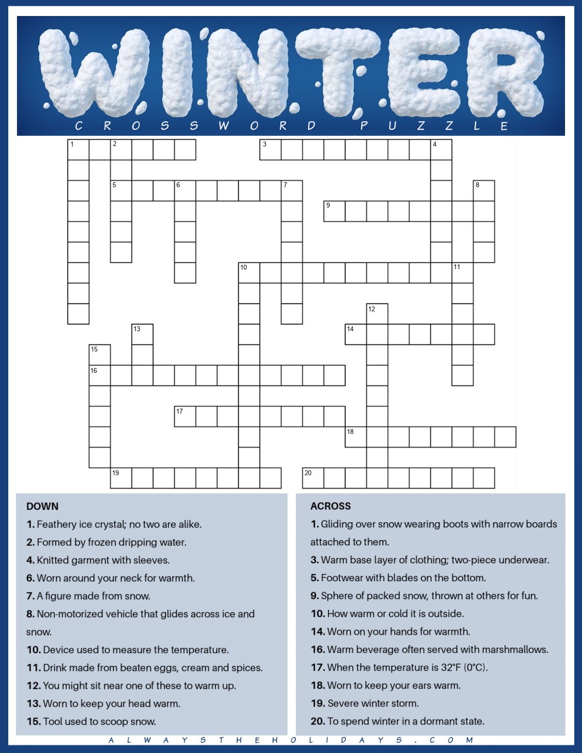 Winter Crossword Puzzle Winter Crossword Puzzle