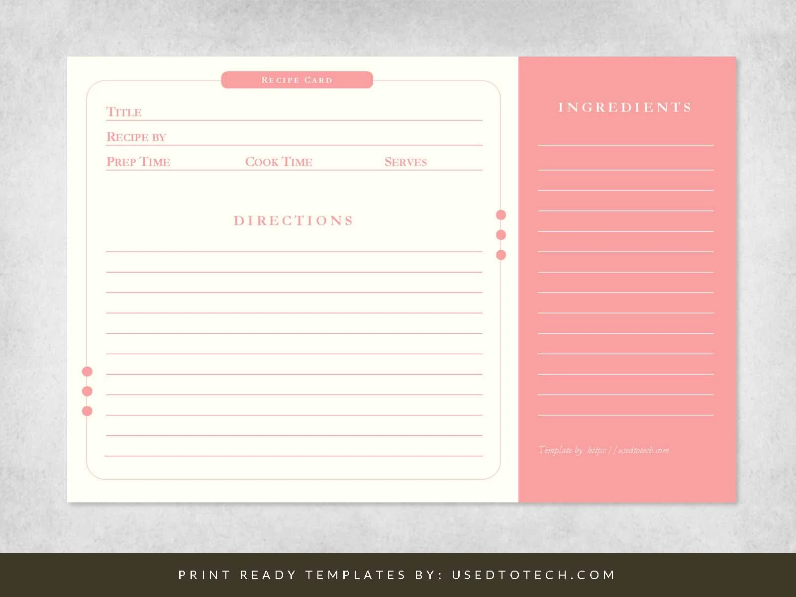 Writable 4x6 Recipe Card Template Word